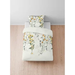 biberna Baumwoll-Satin Bettwäsche Blumen perlmutt, 1x 155x220 cm + 1x 80x80 cm