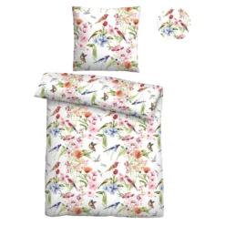 biberna Baumwoll-Satin Bettwäsche Birdie weiß, 1x 155x220 cm + 1x 80x80 cm