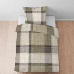 biberna Feinbiber Bettwäsche Karo taupe, 135x200 cm + 80x80 cm