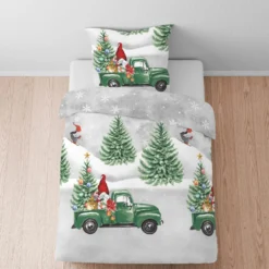 biberna Feinbiber Bettwäsche Wichtel & Weihnachtsbaum sturmgrau, 135x200 cm + 80x80 cm