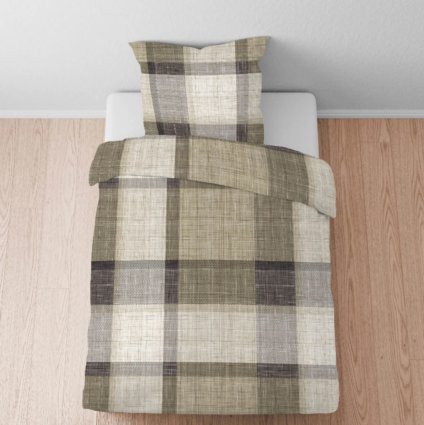 biberna Feinbiber Bettwäsche Karo taupe, 155x220 cm + 80x80 cm