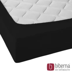 biberna Jersey-Elastic-Spannbetttuch schwarz, 1x 140x200 cm - 160x220 cm