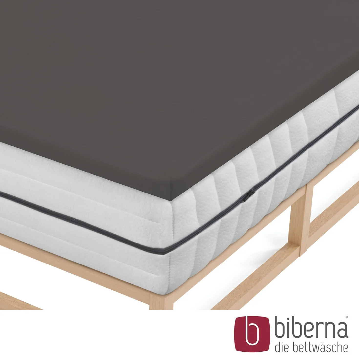 biberna Jersey-Elastic-Topper-Spannbetttuch dunkelgrau, 1x 180x200 cm - 200x220 cm