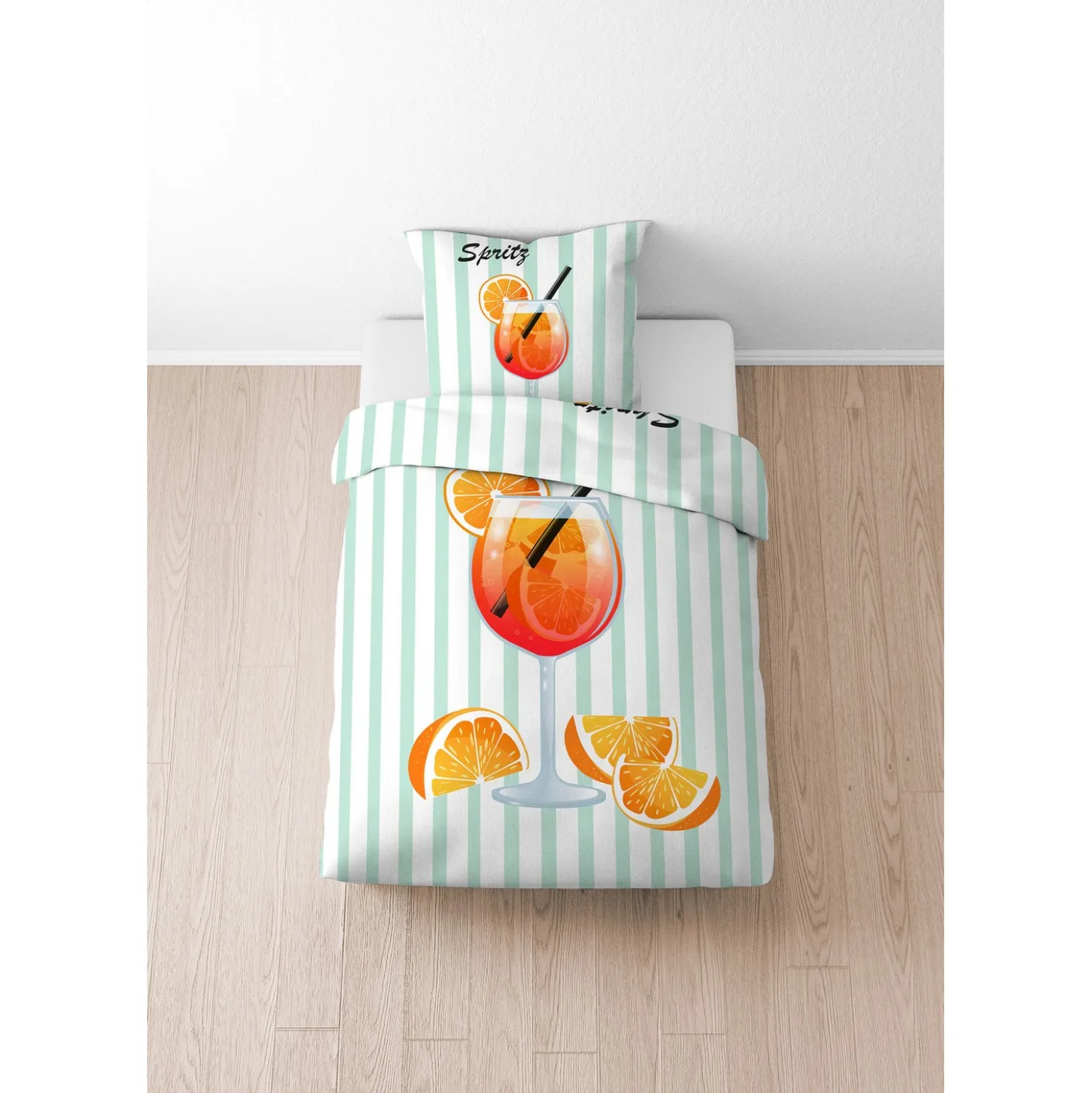 biberna Linon Bettwäsche Spritz mint, 1x 135x200 cm + 1x 80x80 cm