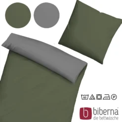 biberna Linon-Bettwäsche UNI fichte, 135x200 cm + 80x80 cm