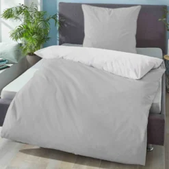 biberna Mako-Satin Bettwäsche FEINE STREIFEN sturmgrau, 135x200 cm + 80x80 cm