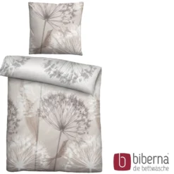 biberna Mako-Satin Bettwäsche PUSTEBLUME basalt, 155x220 cm + 80x80 cm