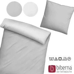 biberna Mako-Satin Bettwäsche FEINE STREIFEN sturmgrau, 155x200 cm + 80x80 cm