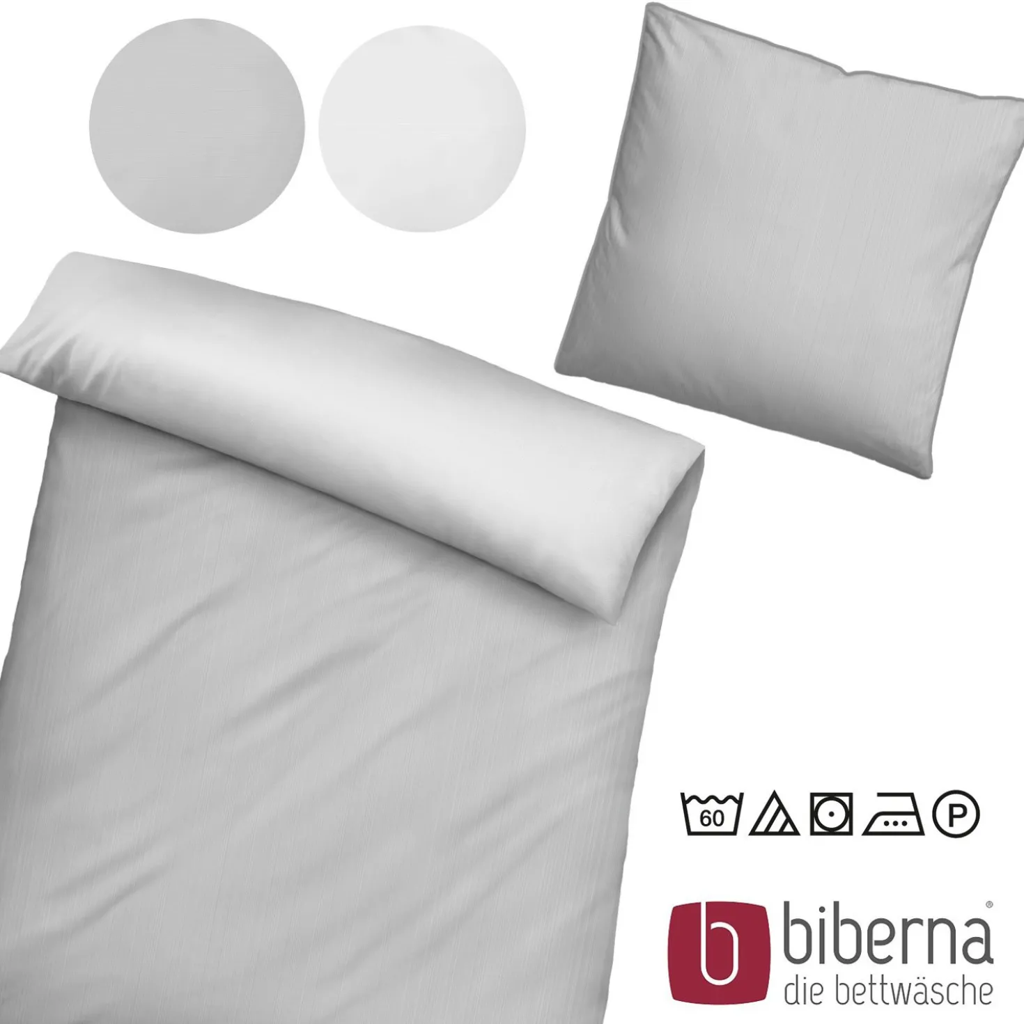 biberna Mako-Satin Bettwäsche FEINE STREIFEN sturmgrau, 155x200 cm + 80x80 cm