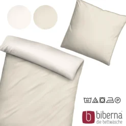 biberna Mako-Satin Bettwäsche FEINE STREIFEN natur, 155x200 cm + 80x80 cm