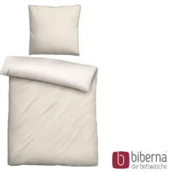 biberna Mako-Satin Bettwäsche FEINE STREIFEN natur, 155x220 cm + 80x80 cm