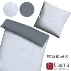 biberna Mako-Satin Bettwäsche PUNKTE - MIX & MATCH blau, 155x200 cm + 80x80 cm