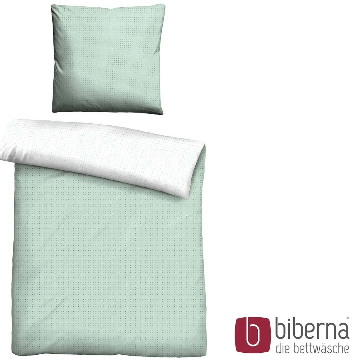 biberna Mako-Satin Bettwäsche PUNKTE - MIX & MATCH mint, 155x200 cm + 80x80 cm