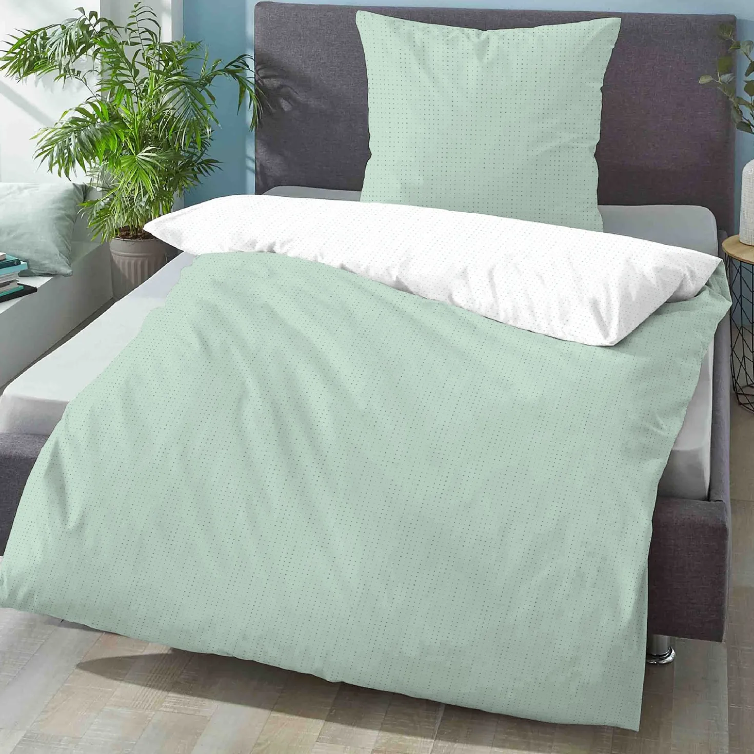 biberna Mako-Satin Bettwäsche PUNKTE - MIX & MATCH mint, 135x200 cm + 80x80 cm