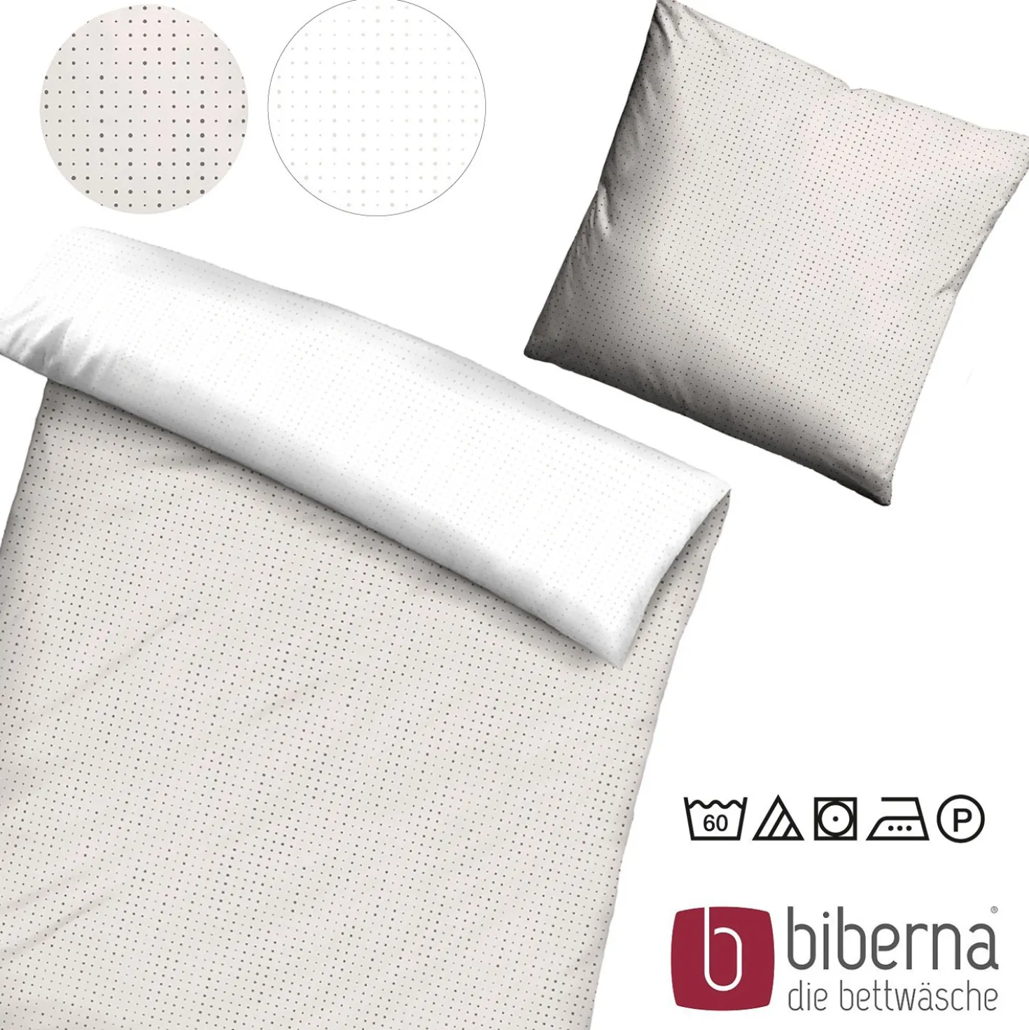 biberna Mako-Satin Bettwäsche PUNKTE - MIX & MATCH taupe, 135x200 cm + 80x80 cm