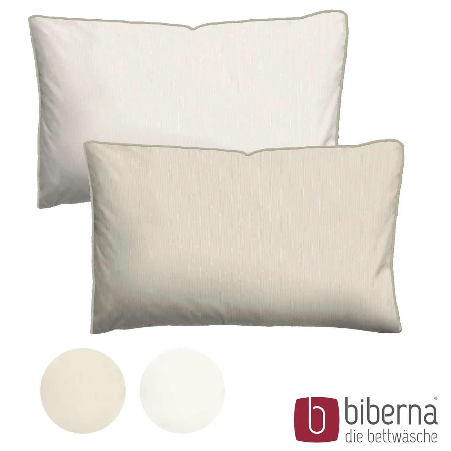 biberna Mako-Satin Kopfkissenbezug FEINE STREIFEN natur, 40x80 cm