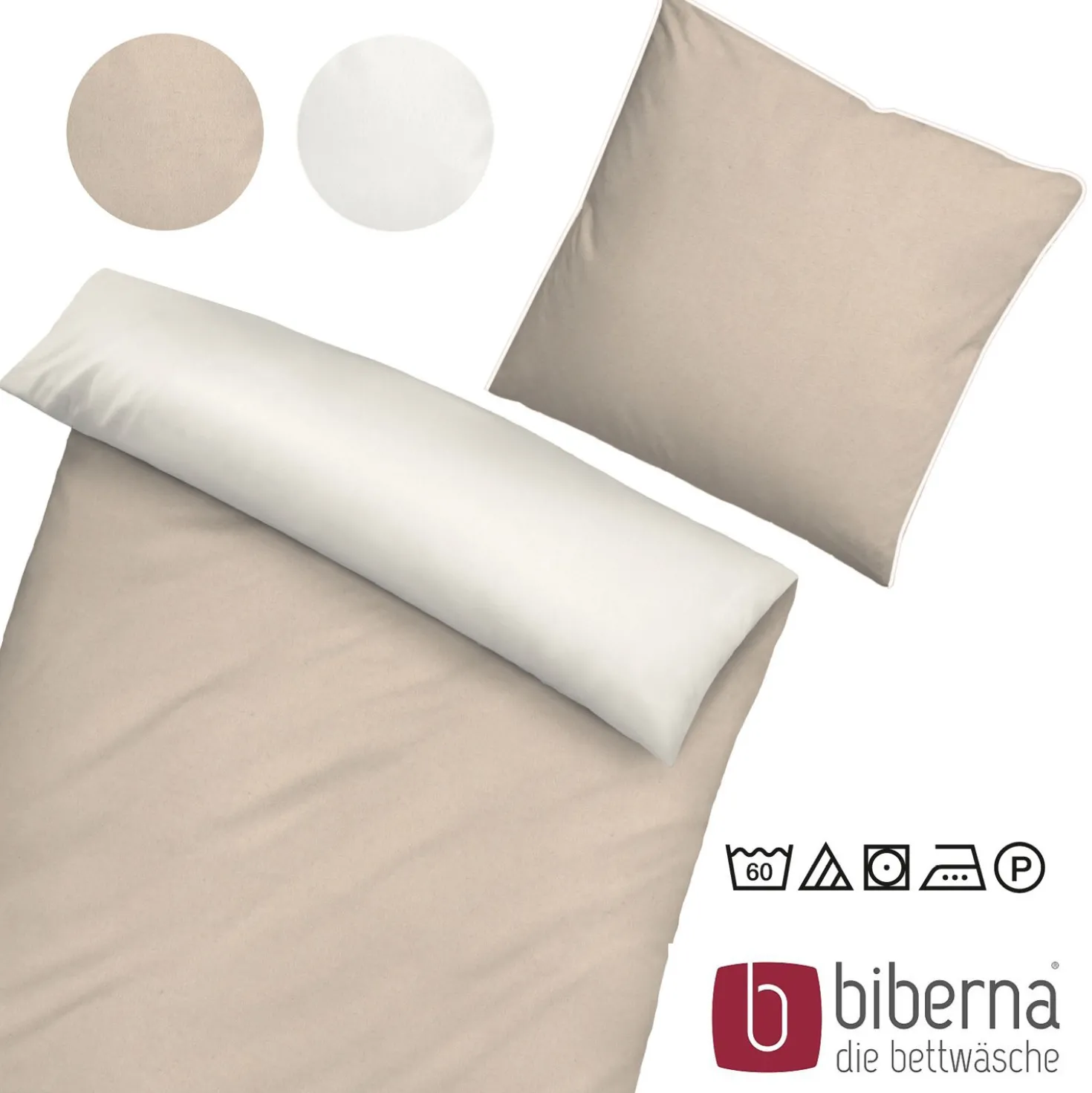 biberna Melange-Flanell Bettwäsche MELANGE UNI kitt, 135x200 cm + 80x80 cm