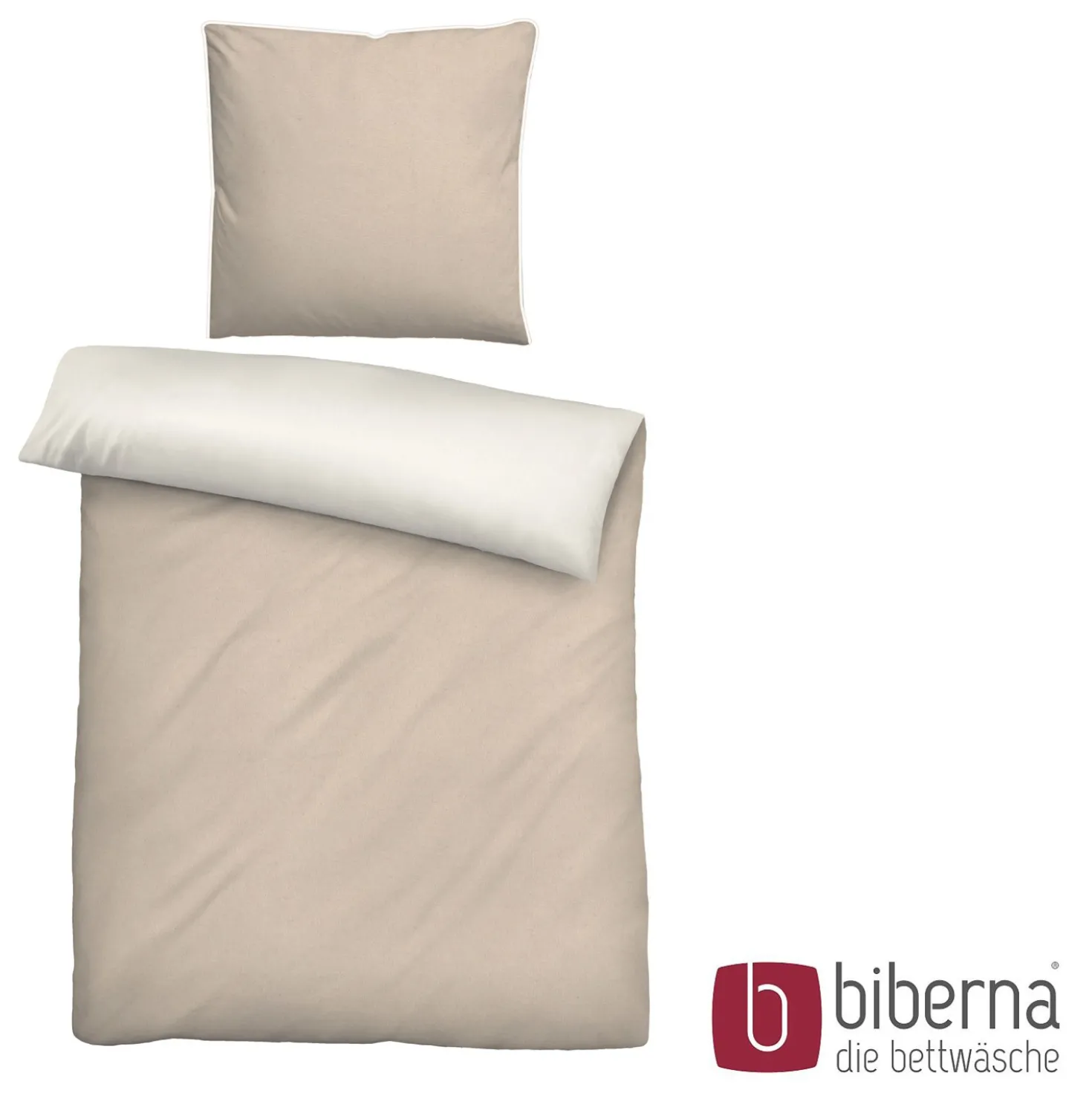 biberna Melange-Flanell Bettwäsche MELANGE UNI kitt, 135x200 cm + 80x80 cm