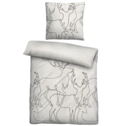 biberna Melange-Flanell Bettwäsche Hirsch grau, 135x200 cm + 80x80 cm