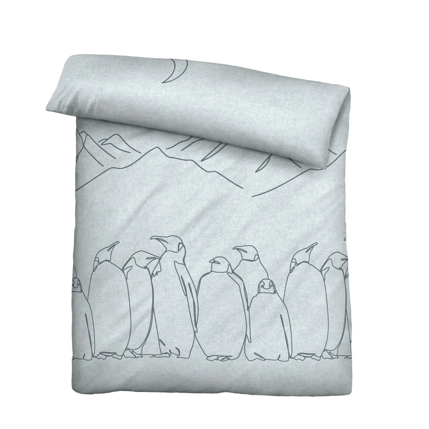 biberna Melange-Flanell Bettwäsche Pinguin ciel, 135x200 cm + 80x80 cm