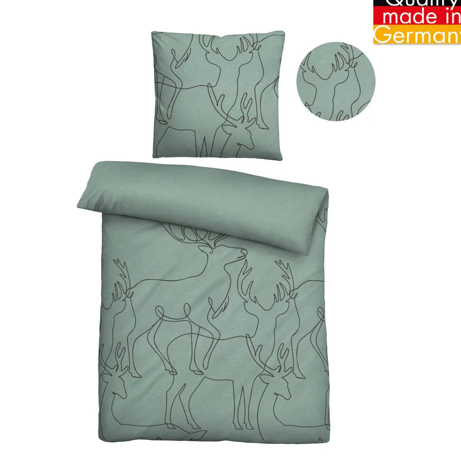biberna Melange-Flanell Bettwäsche Hirsch fichte, 1x 155x220 cm + 1x 80x80 cm