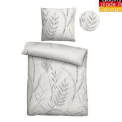 biberna Melange-Flanell Bettwäsche Gräser grau, 1x 155x220 cm + 1x 80x80 cm