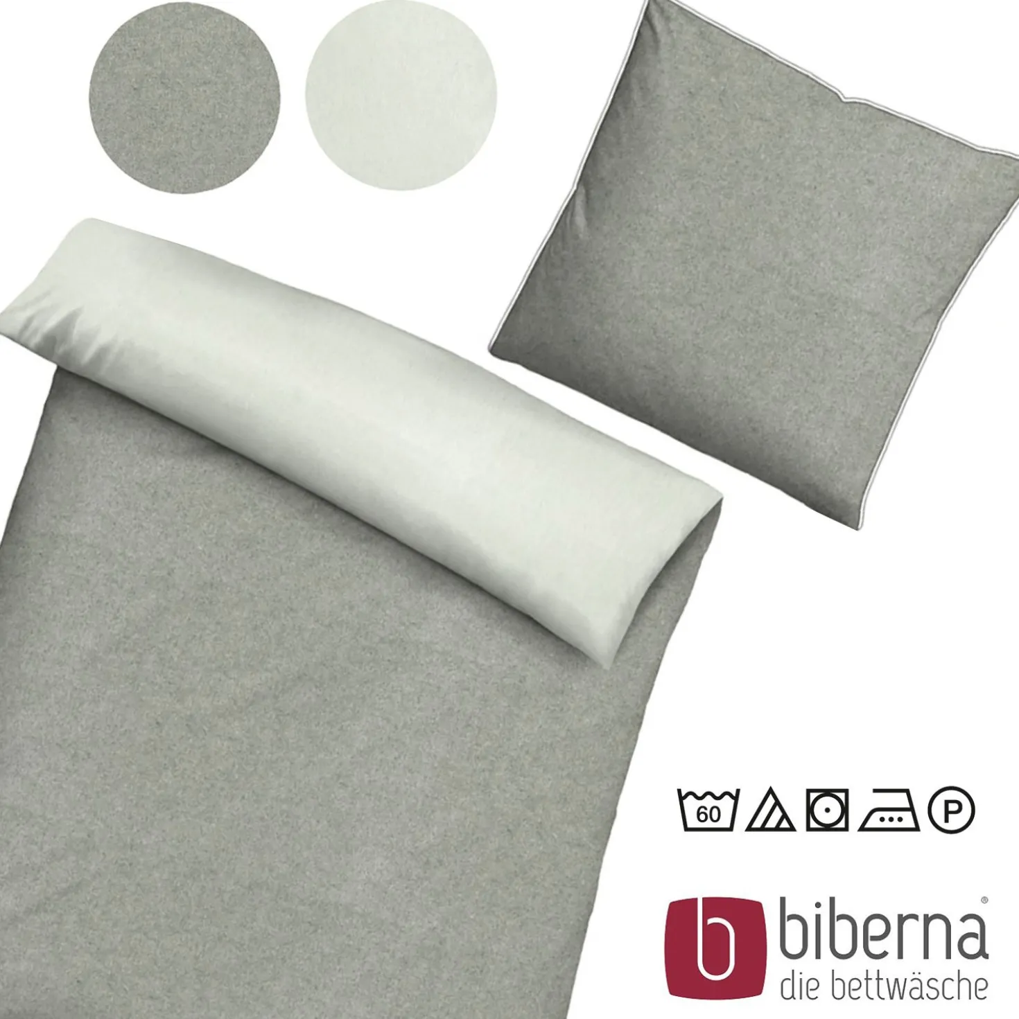 biberna Melange-Flanell Bettwäsche MELANGE UNI sturmgrau, 155x200 cm + 80x80 cm