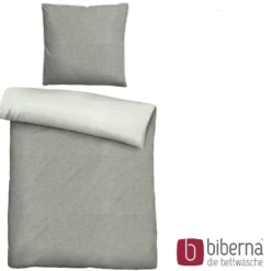 biberna Melange-Flanell Bettwäsche MELANGE UNI sturmgrau, 155x200 cm + 80x80 cm