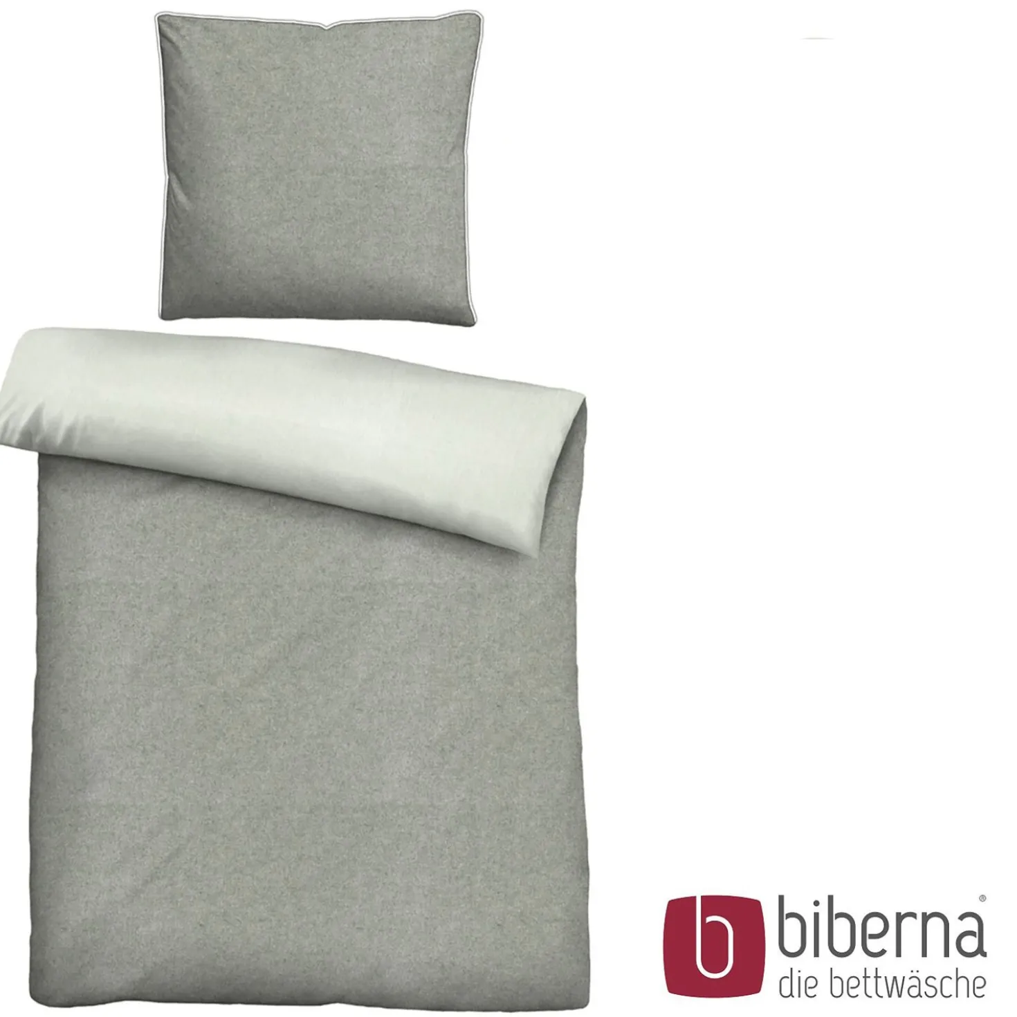 biberna Melange-Flanell Bettwäsche MELANGE UNI sturmgrau, 155x200 cm + 80x80 cm