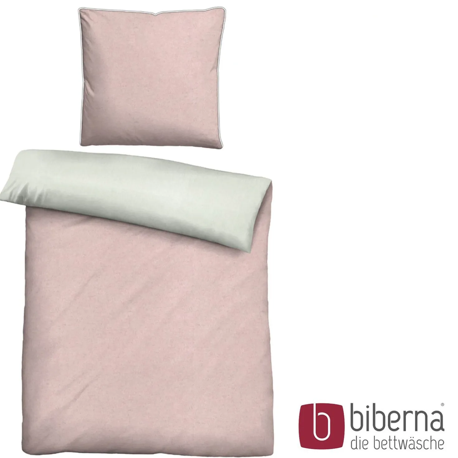 biberna Melange-Flanell Bettwäsche MELANGE UNI rose, 155x200 cm + 80x80 cm