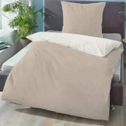 biberna Melange-Flanell Bettwäsche MELANGE UNI kitt, 155x220 cm + 80x80 cm