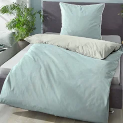 biberna Melange-Flanell Bettwäsche MELANGE UNI ciel, 155x220 cm + 80x80 cm