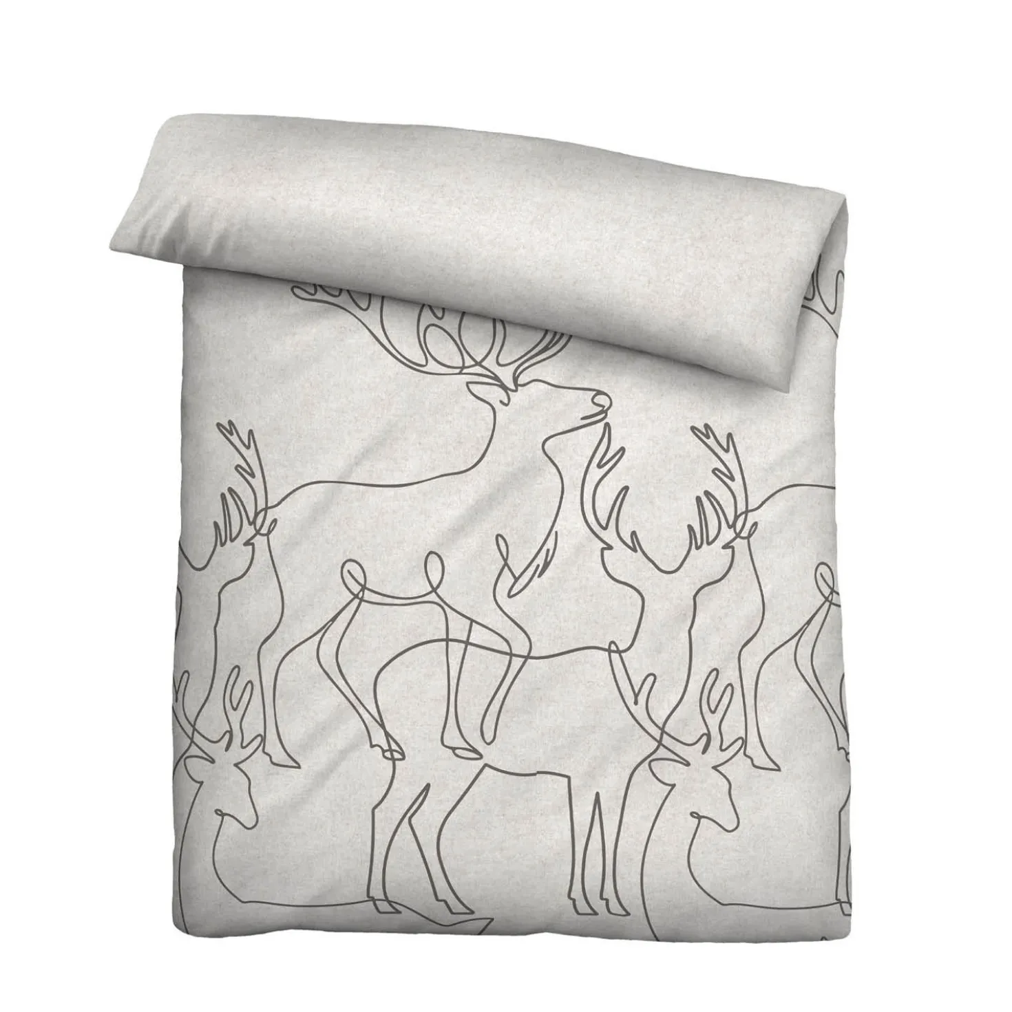 biberna Melange-Flanell Bettwäsche Hirsch grau, 155x220 cm + 80x80 cm
