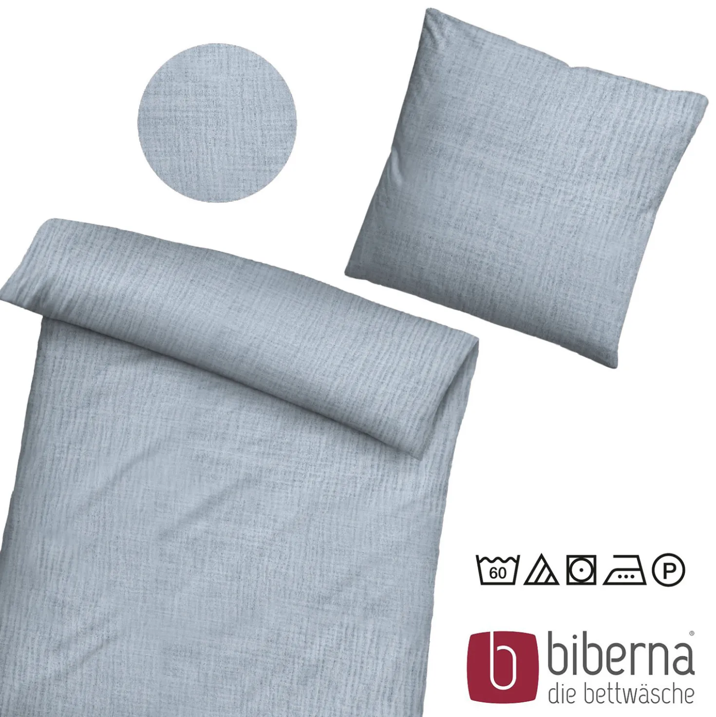 biberna Musselin Bettwäsche UNI taubenblau, 135x200 cm + 80x80 cm