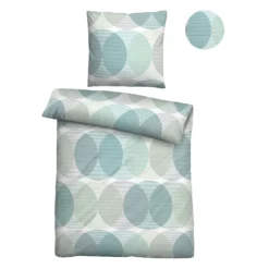 biberna Tencel Bettwäsche KREISE aqua, 1x 135x200 cm + 1x 80x80 cm