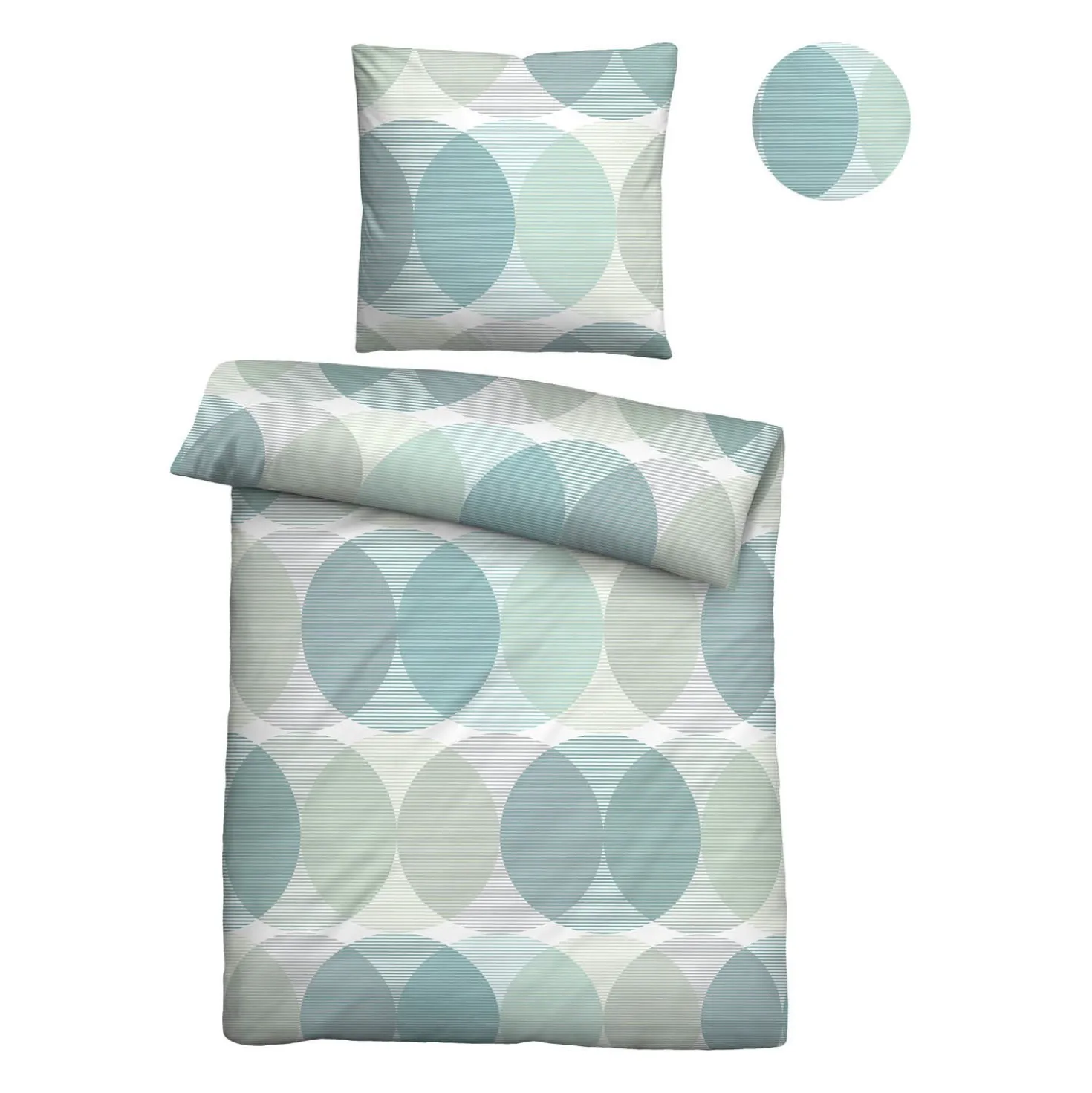 biberna Tencel Bettwäsche KREISE aqua, 1x 135x200 cm + 1x 80x80 cm