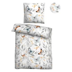 biberna Tencel Bettwäsche Schmetterlinge weiß, 1x 135x200 cm + 1x 80x80 cm