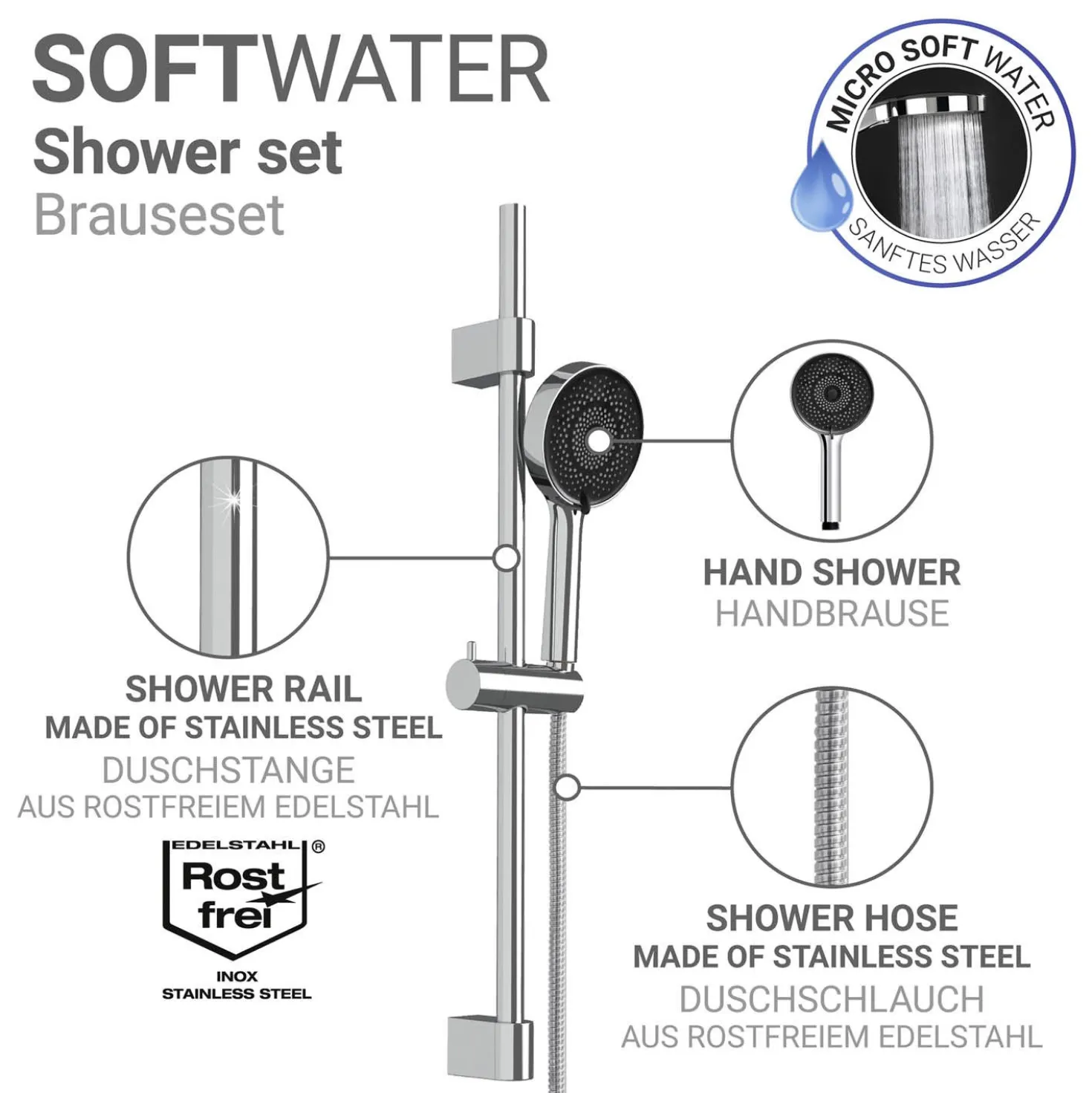 Brauseset mit Mikrotropfen-Technologie Softwater 70 cm WENKO