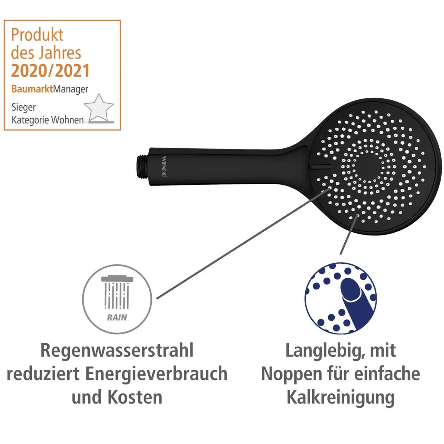 Brauseset „Watersaving“ Schwarz 70 cm WENKO