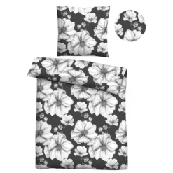 Castell Baumwoll Renforce Bettwäsche Blüten titanium, 1x 135x200 cm + 1x 80x80 cm