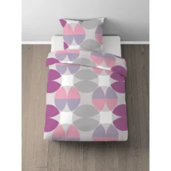Castell Baumwoll Renforce Bettwäsche Kreisemix brombeer, 1x 155x220 cm + 1x 80x80 cm