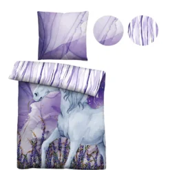 Castell Baumwoll Renforce Bettwäsche Einhorn violett, 1x 135x200 cm + 1x 80x80 cm