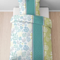 Castell Baumwoll Renforce Bettwäsche Floral längs türkis, 1x 135x200 cm + 1x 80x80 cm