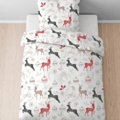 Castell Feinbiber Bettwäsche Hirsche Weihnachten weiss, 1x 155x220 cm + 1x 80x80 cm