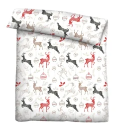 Castell Feinbiber Bettwäsche Hirsche Weihnachten weiss, 1x 155x220 cm + 1x 80x80 cm