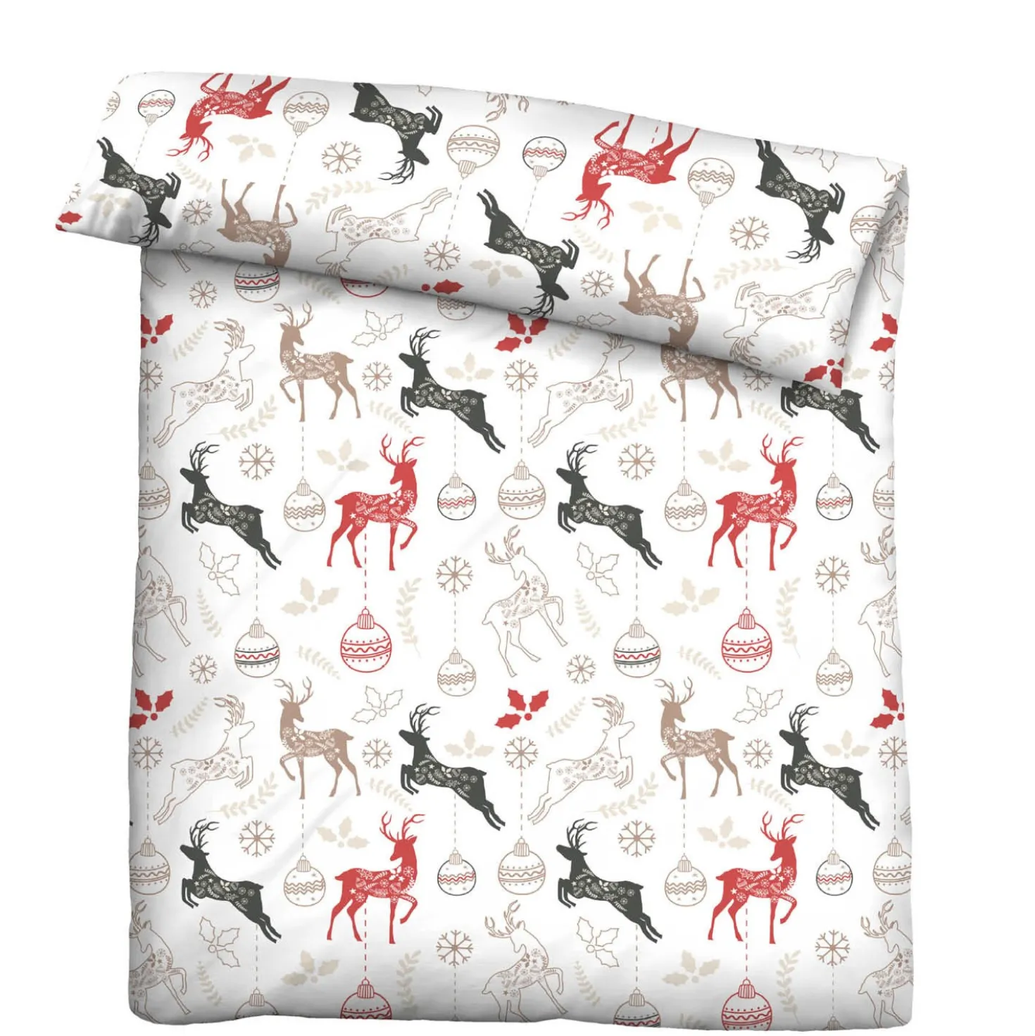 Castell Feinbiber Bettwäsche Hirsche Weihnachten weiss, 1x 155x220 cm + 1x 80x80 cm