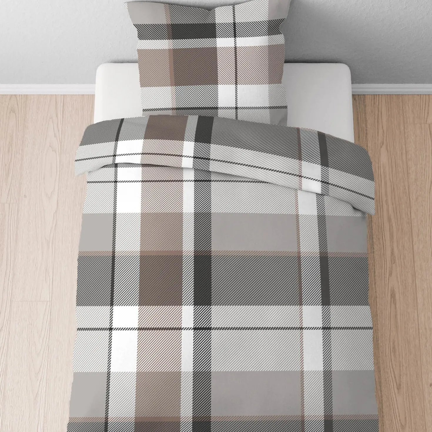 Castell Feinbiber Bettwäsche Karo groß taupe, 1x 155x220 cm + 1x 80x80 cm
