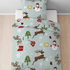 Castell Feinbiber Bettwäsche Weihnachten taubenblau, 1x 155x220 cm + 1x 80x80 cm