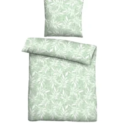Castell Feinbiber Bettwäsche Blätter mint, 1x 155x220 cm + 1x 80x80 cm