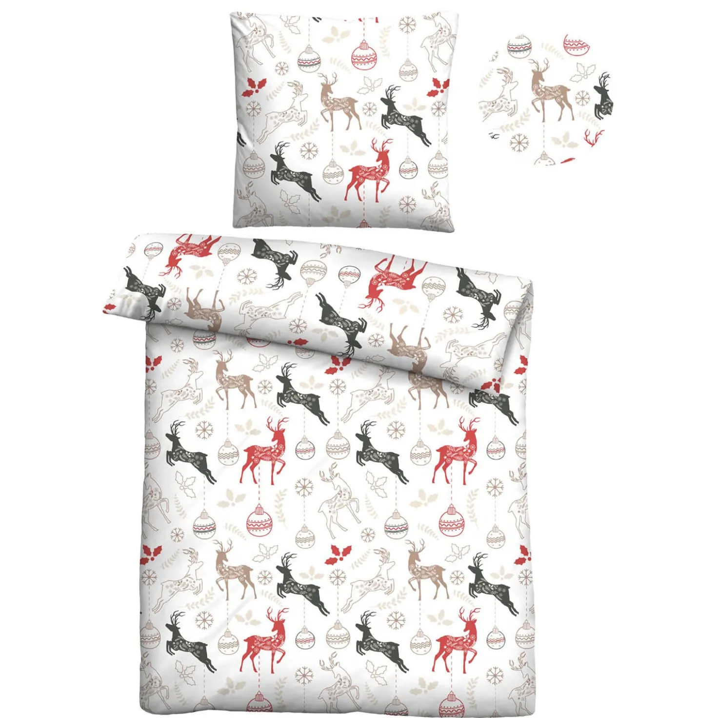 Castell Feinbiber Bettwäsche Hirsche Weihnachten weiss, 1x 135x200 cm + 1x 80x80 cm